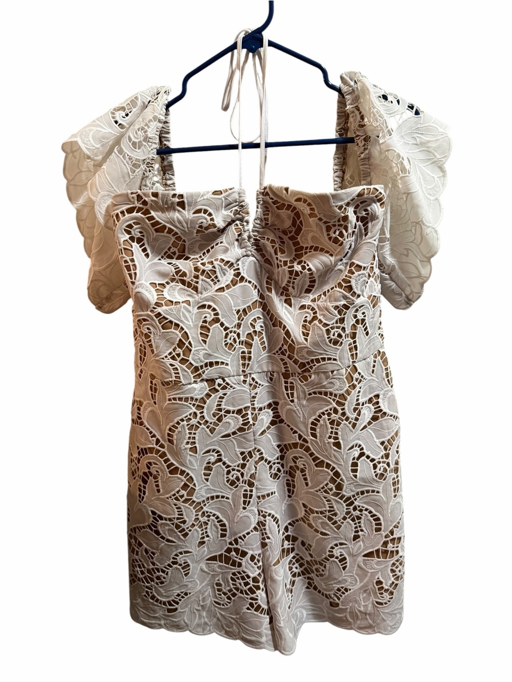 Express Cream Lace Off-Shoulder Romper size large